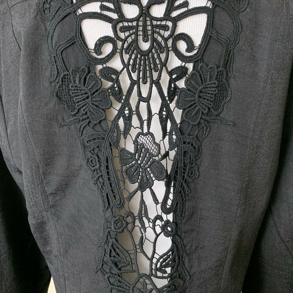 Dressbarn blazer jacket size large black open lace back waterfall 3/4 sleeve - Picture 6 of 15